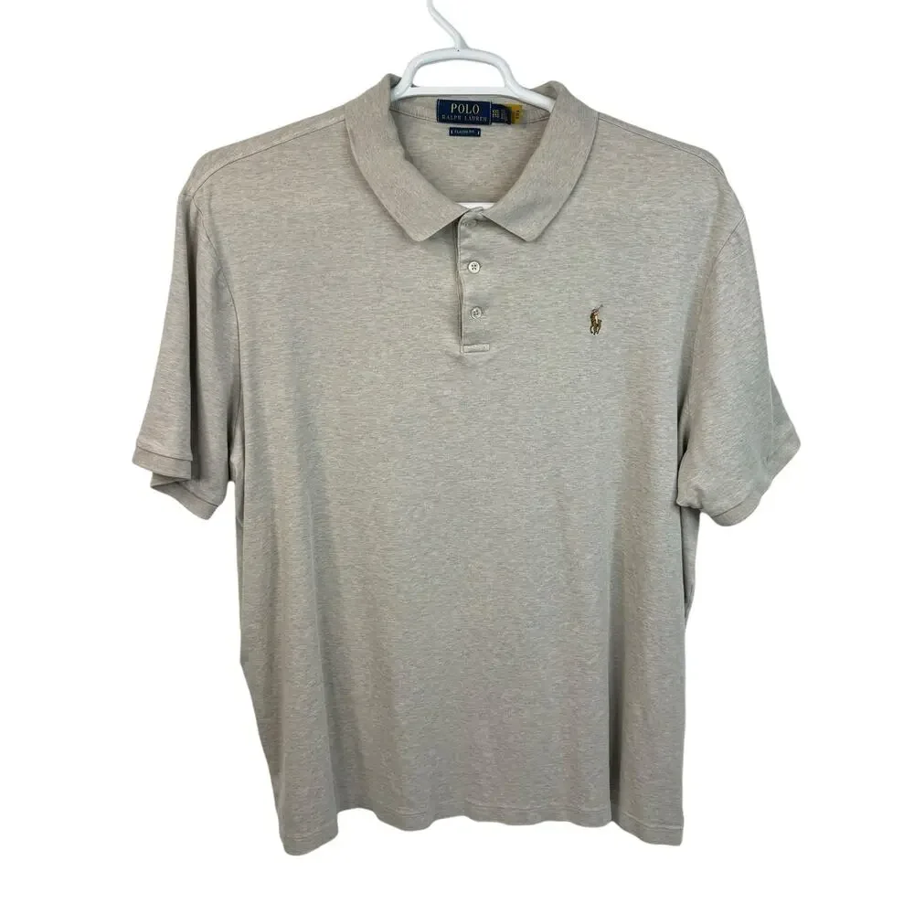Polo Ralph Lauren Soft Cotton Short Sleeve Polo Shirt Classic Fit Beige Tan XXL